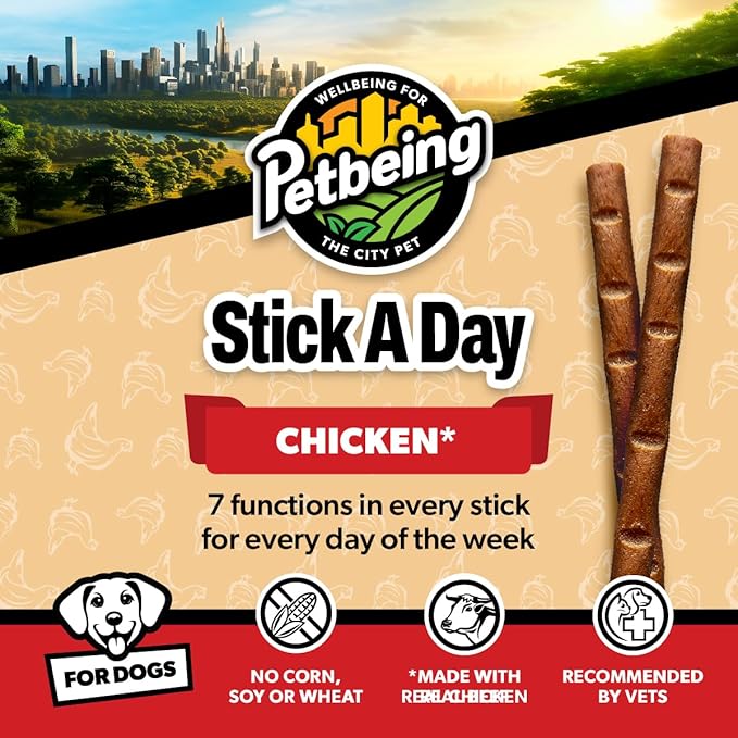 Stick a Day for Dogs | Specially Formulated 7-in-1 Functions Daily Real Meat Supplement for Dogs | Dog Chew Stick & Pet Vitamins Supplements Combination (7-Pack x 4, Chicken)