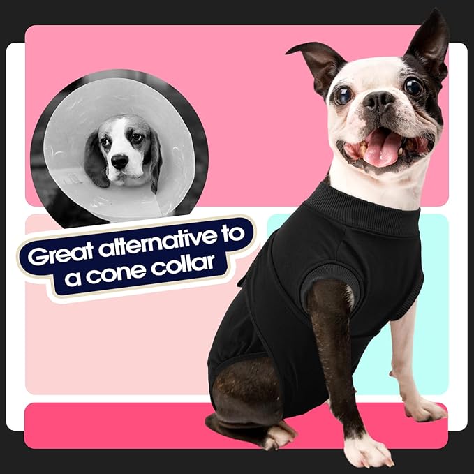 FUAMEY Dog Recovery Suit Male,Dogs Surgery Neuter Suits Puppy Spay Shirts for Female Protect Dog's Skin Anti Licking Abdominal Wounds Doggie Onesie Pet Bodysuit Alternative to Cone Black L