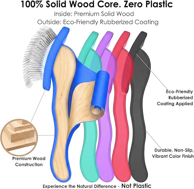 Slicker Brush for Dogs, Large Long Pin Dog Grooming Brush for Doodles Goldendoodles Poodles Labradoodle Bernedoodles, 3 Pcs Wooden Handle for Mats Tangles - Blue