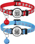 Reflective Cat Collar with QR Code Name Tag,Breakaway Cat Collars with Pet Id Tag and Bells,Scan QR Receive Instant Pet Location Alert Email 2pack (red&Blue)