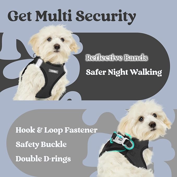 rabbitgoo Small Dog Harness, Step-in Soft Mesh Puppy Vest with Safety Buckle, Breathable Reflective Pet Harness for Large Dogs, Black XXL