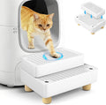 Extra Large 2 Steps Cat Litter Box Step Ramp, Cat Litter Catcher Mat with Wooden Feet, Filter Function, Cat's Pedal Stool for Self-Cleaning Litter, Suitable Kitten & Elderly Cats (White)