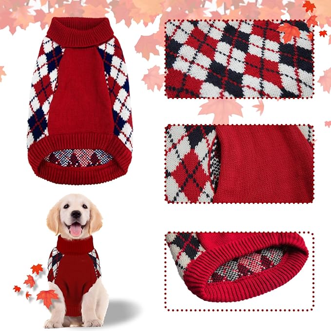 Dog Sweaters for Small Dogs,Christmas Argyle Winter Xmas Pet Clothes, Pet Shirts for Kitten Puppy,Red Boys Girls Winter Knitwear Warm Clothes Medium
