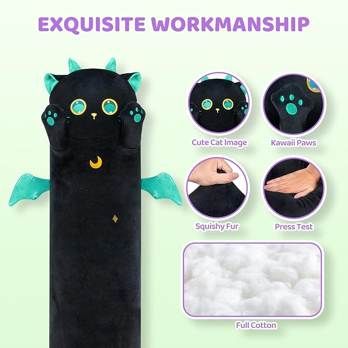 Mewaii Long Cat Plush, 5 Sizes, 120% Extra Filling Giant Plushness Kids Body Pillow, Kawaii Cute Big Eyes Stuffed Animal Plushie, Big Long Body Pillow Cat Plush Gift for Girls 20'