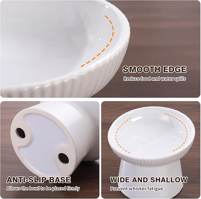 Elevated Cat Food Bowl, Ceramic Raised and Tilted Water Bowl, Whisker Fatigue Cat Bowls for Indoor Cats, Anti Vomiting and Protect Spines Pet Feeding Dishes for Kittens Small Dog, Heavy Non-Slip Base
