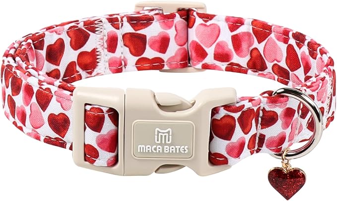 Maca Bates Valentine's Day Dog Collar with Red Love Heart Charm for Extra Large Girl Boy Dogs, Ombre Effect Heart Pattern,Adjustable Durable Soft Collars Valentine Gift for Male Female Puppy
