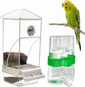 No Mess Bird Feeder, Automatic No-Spill Transparent Bird Feeder Acrylic Parakeet Food Dispenser Cage Accessories for Parakeet Lovebirds Cockatoo Budgie (White)