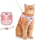 Rttochfy Cat Harness and Leash Set, Escape Proof Kitten Harness, Soft and Breathable Vest with Reflective Strip, Easy to Wear for Cats Walking and Traveling (Pink, L)