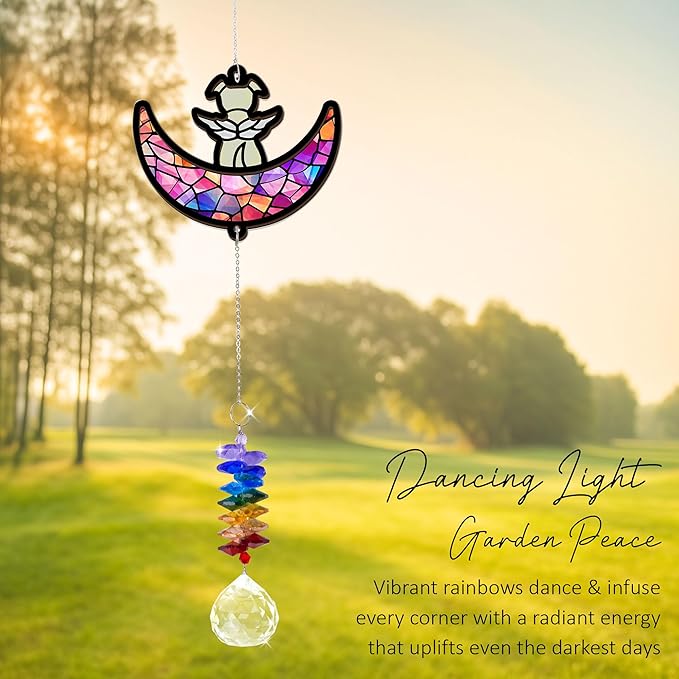 Pet Memorial Suncatcher - Dog & Rainbow Moon - Pets Loss Gift - Heartfelt Dog Suncatcher - Sympathy Paw Print Gifts - Remembrance Keepsake - Mother's Day for Dog Mom Dad