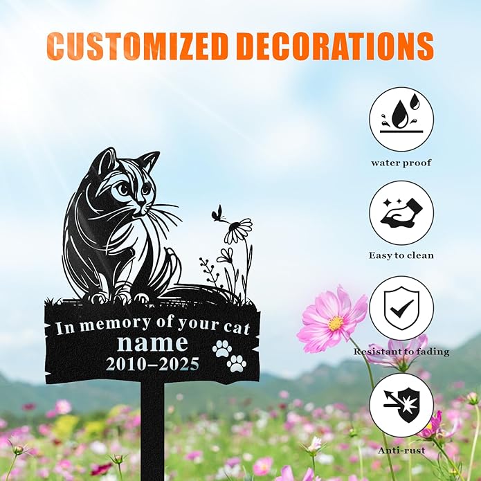 Personalized Memorial Marker for Departed Feline Friends, Handcrafted Cat Grave Stone