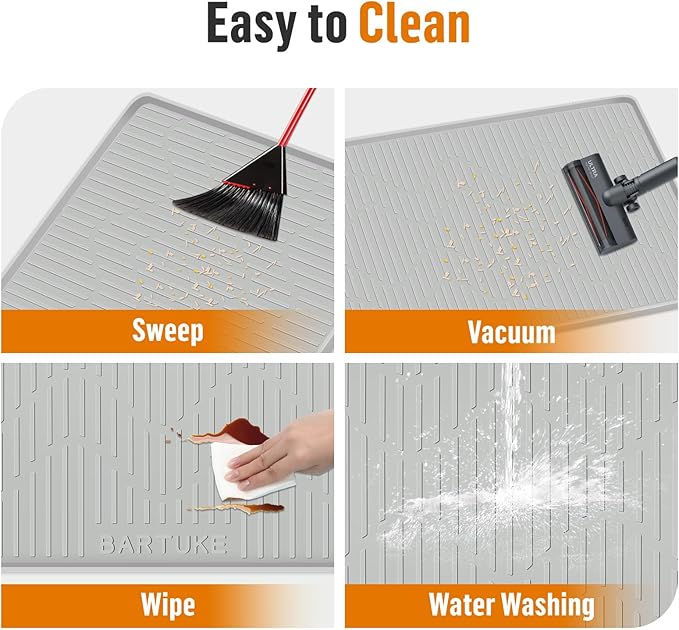 Silicone Cat Litter Mat, 34" x 20" Large Cat Litter Box Mat Litter Trapping Mat for Scatter Control, Waterproof, Soft on Kitty Paws, Clean Floor (Grey)