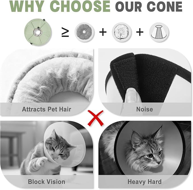 Cat Cone Collar Soft, Adjustable Elizabethan Collar for Cats to Stop Licking, Comfortable Lightweight Kitten Cone for Wound Healing and Surgery Recovery,Green,S