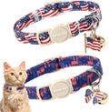 ARING PET 2 Pack American Flag Cat Collar-Cute 4th of July Independence Day Kitty Collars with Bell & Pendant, Adjustable Patriotic Kitten Collars with Safety Buckle