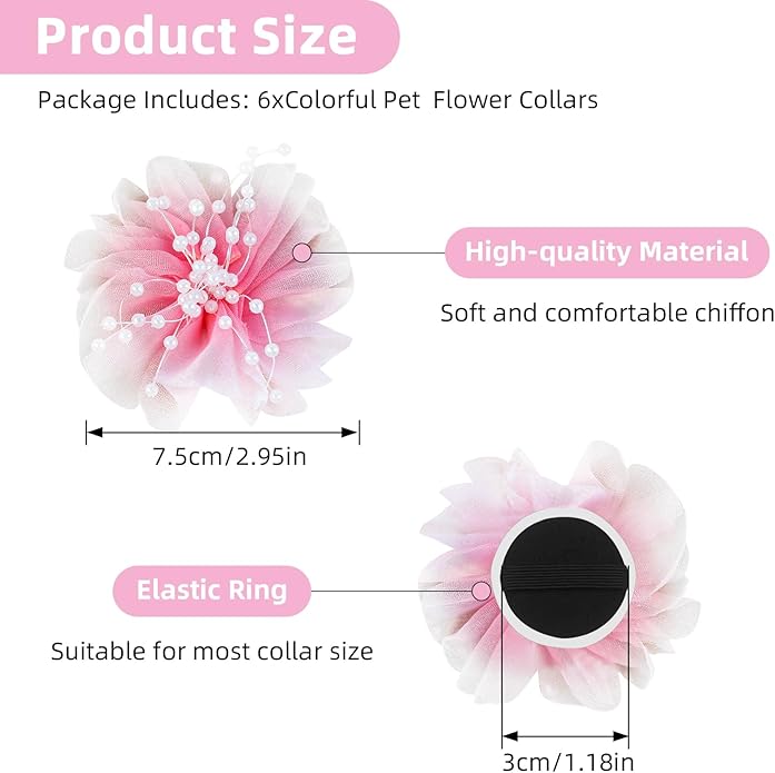 6Pcs Dog Collar Accessories, Floral Charms Decorations for Dogs and Cats