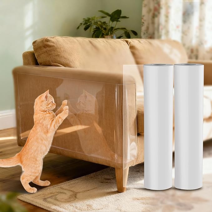 Anti Cat Scratch Furniture Protector, Couch Protector from Cat Claws, Transparent Sofa Guard Shield Single Sided Sticky Tape, 196.85"x11.81" 2 Pack