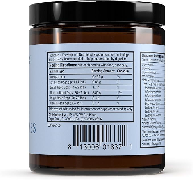 Bark & Whiskers Probiotics + Enzymes - Supports Digestive Health & Immune System - Probiotic Supplement for Cats & Dogs - 60 Scoops