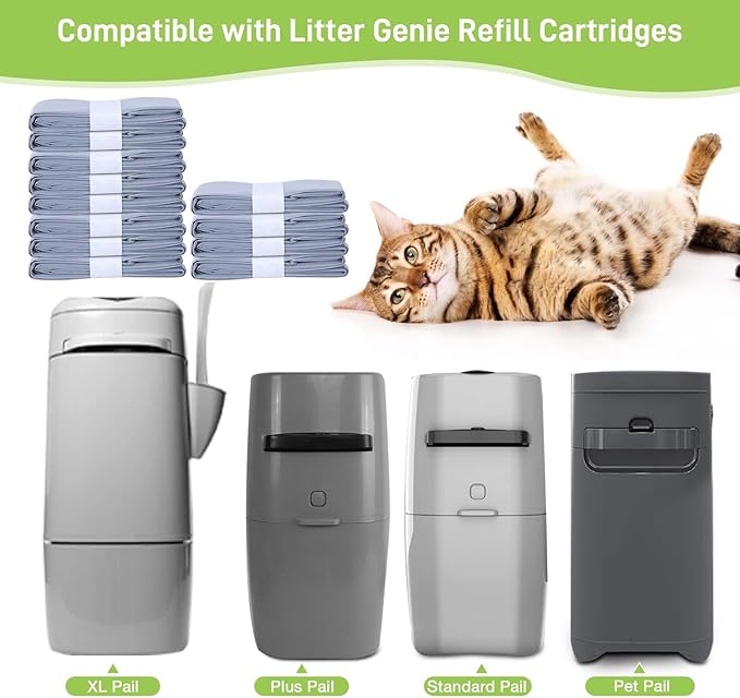 12 Pack Cat Litter Refill Bags, 100% Odor Lock Litter Refills Compatible with Litter Genie XL/Plus/Standard/Pet Pail