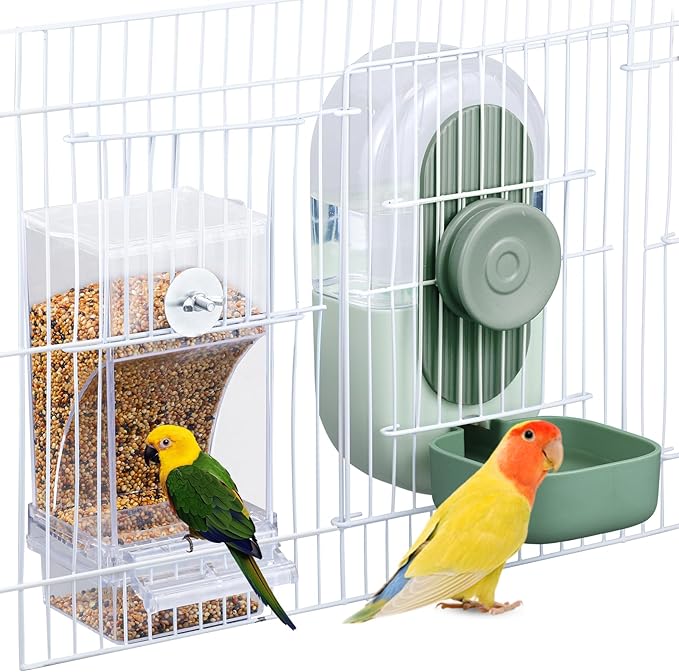 Lemtrflo No Mess Bird Feeder & Water Dispenser Set - Automatic Feeding & Hydration, Parakeet Cage Accessories for Parrots, Cockatiels, Finches, Lovebirds & Budgies