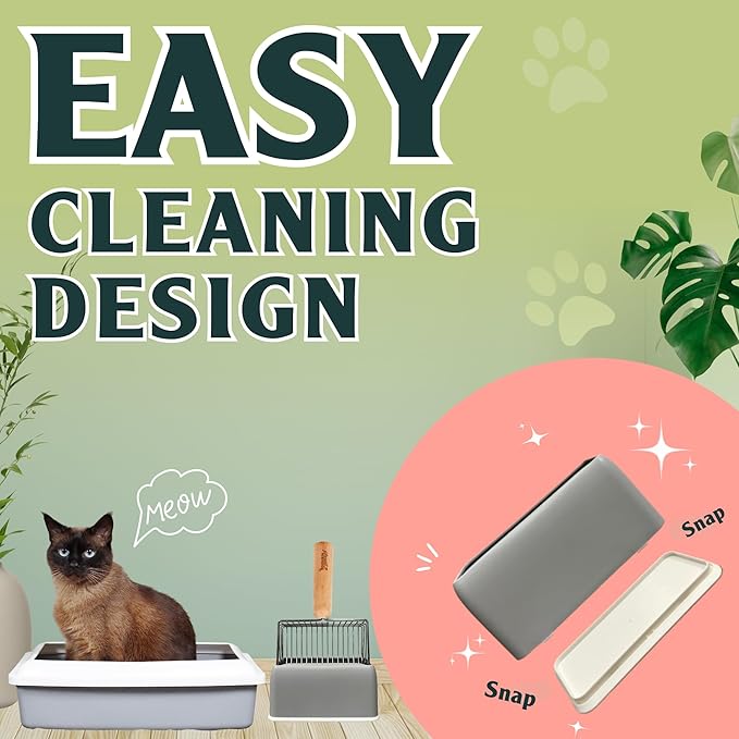2 PACK Sprinkle & Sweep Metal Cat Litter Scoop - Heavy Duty Litter Scooper & Speed Sifter with Comfortable Beech Wood Grip - Washable Convenient Stand for Easy and Efficient Cleaning