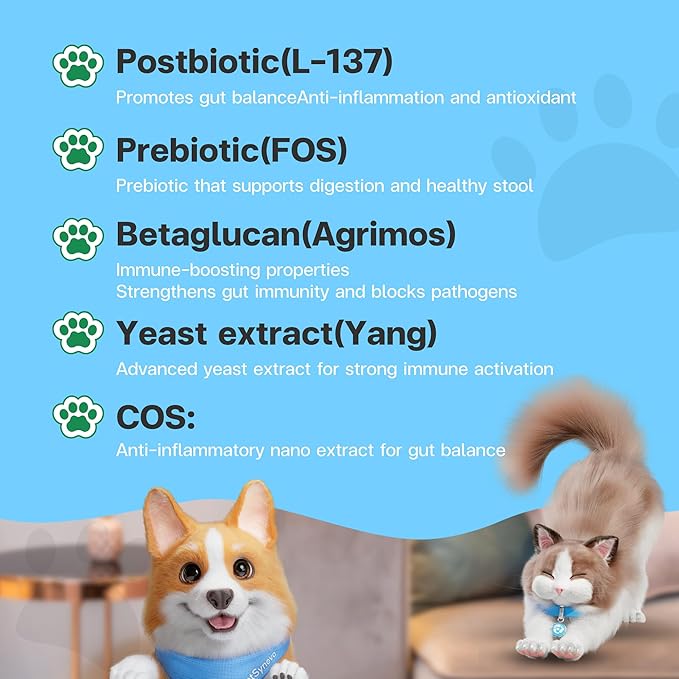 BIO Supplement for Cats & Dogs – Anti Diarrhea for Dogs, Gut Health Paste with Postbiotics, Prebiotics, FOS, L-137, Yeast Extract – Anti Diarrhea for Dogs, 30 Sachets