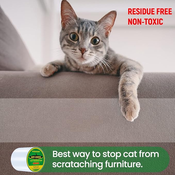 Petslucent Cat Scratch Furniture Protector Tape, Double Sided Clear Sticky Paws Guards for Carpet, Sofa, Couch, Door (4''x 15 Yards, Blue)