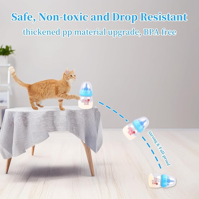 Pet Feeding Bottle and Syringes,60ml Nursing Bottle, 3 Sizes Nipples with Ventilation Valve Resistant Tearing Perfect for Puppies, Kittens, Small Wildlife (Blue)