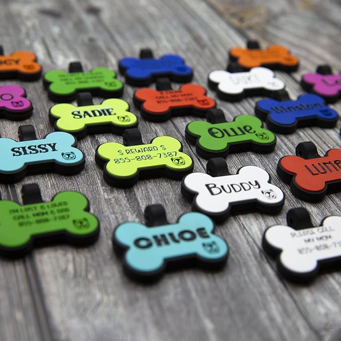 Silicone Silent Dog Tag Personalized with 5 Lines of Custom Deep Engraved Durable Soundless Pet ID Name Tag Bone Lime