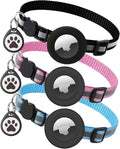 3 Pack/Airtag Cat Collar Breakaway, Reflective Kitten Collar with Apple Air Tag Holder and Bell for Girl Boy Cats, 0.4 Inches in Width and Lightweight+cat tag (3 Collars & AirTag Holder)