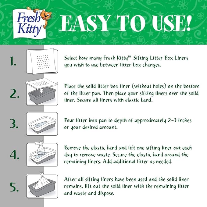 10 Count Fresh Kitty Durable Litter Box Liners, Easy Clean Up Elastic Jumbo Sifting Litter Pan Box Liners, Bags for Pet Cats