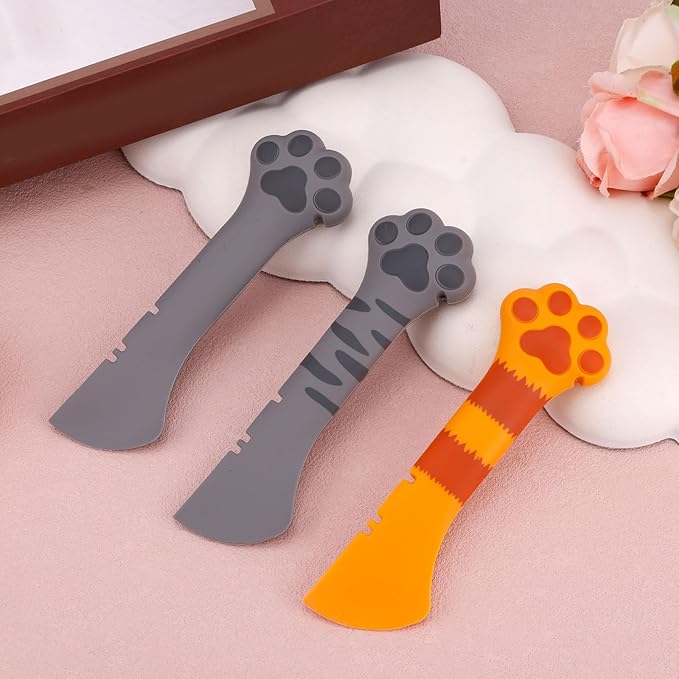 Tinoaly 3 Pcs Dog Cat Food Spoon, Adorable Paw Spoon for Wet Food Silicone Can Opener Multifunctional Pet Spatula Scoop Mixing Spoons for Cat Dog Supplies (Orange, Grey & Dark Grey)