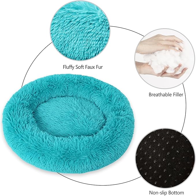 Calming Dog Bed for Medium Dogs Cats, Puppy 31'' Round Anti-Anxiety Warm Fluffy Plush Faux Fur Bed, Soft Anti-Slip Donut Washable, Cozy Medium Puppy Bed, Fits up to 50 lbs Pets