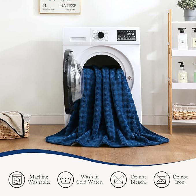 Waterproof Blanket for Bed Couch Sofa Car, Soft Leakproof Dog Blanket with 3D Bubble Pattern, Reversible Water Proof Pet Blankets for Dogs Cats Puppies (50"x60", Navy Blue)
