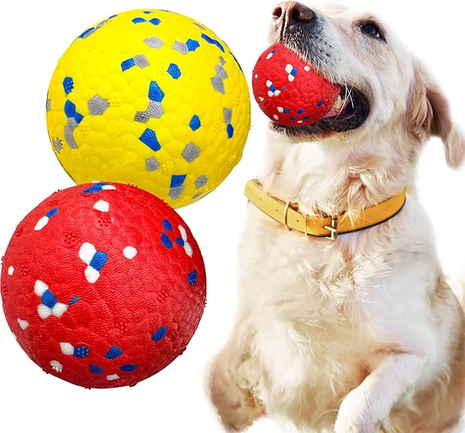 Petcare 2 Pack Dog Balls Toys for Aggressive Chewers Indestructible Tennis Balls for Medium Large Dogs Water Toy Chew Ball Tough Durable Big Dog Toys Bouncing Ball for Dogs to Fetch, Yellow+Red