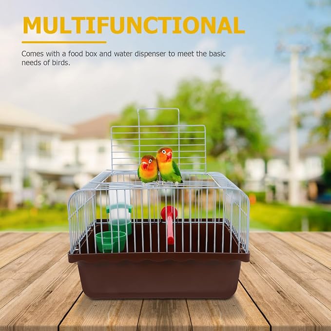Toddmomy Portable Bird Cage with Perch Food Box and Water Dispenser Spacious Travel Carrier for Parakeet Finch Canary Small Birds 9.29X6.57X6.29 Inches