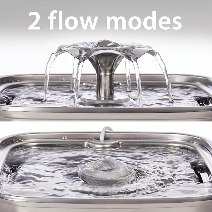 Veken Innovation Award Winner Stainless Steel Cat Water Fountain, 108oz/3.2L Automatic Pet Fountain Dog Water Dispenser with 3 Replacement Filters & Silicone Mat, Gifts for Cats, Dogs (Silver)