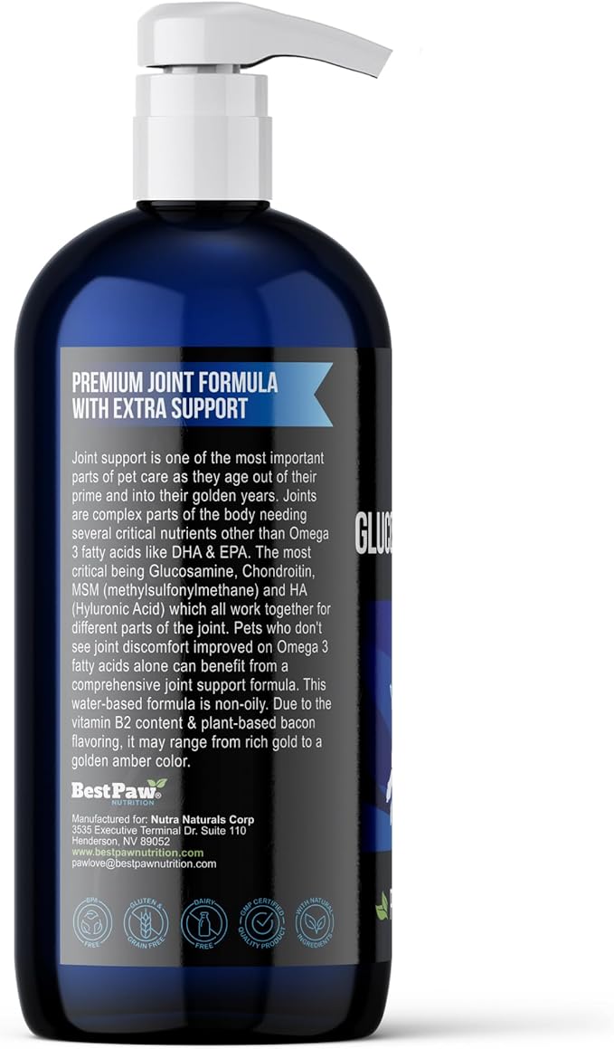 Best Paw Nutrition - Bacon Flavor Liquid Glucosamine for Dogs & Cats - Joint Supplement for Hip & Joint Pain Relief Pets Love - 32oz