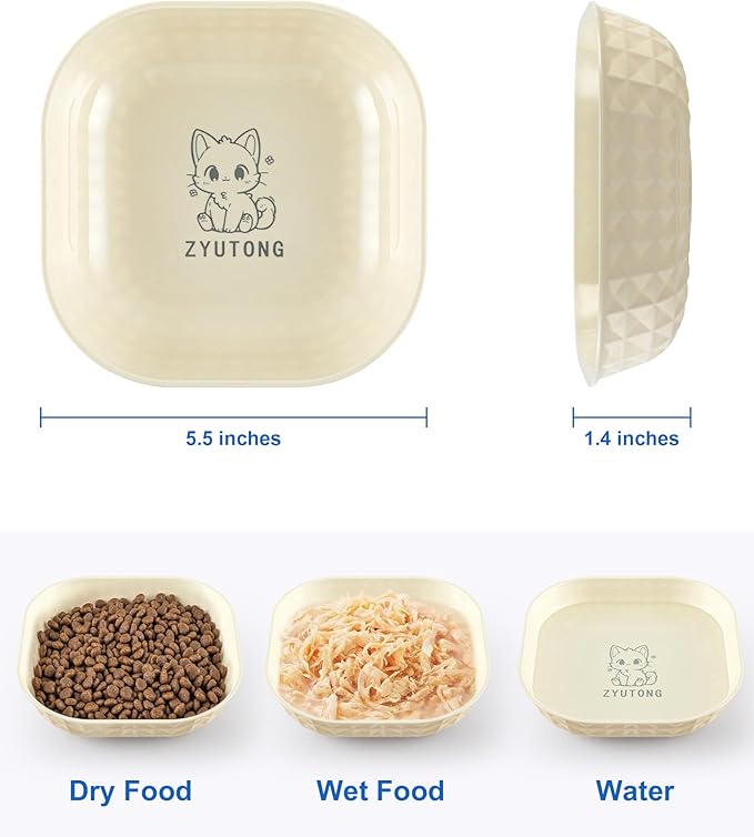 6-Pack Cat Food Bowls, Whisker Fatigue Cat Dishes for Food, Cute Kitten Bowl with Non-Slip Feet, 5.5" Flat Kitten Bowls for Wet Food, Small Plates for Indoor Cats