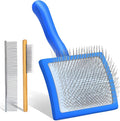 Slicker Brush for Dogs, Large Long Pin Dog Grooming Brush for Doodles Goldendoodles Poodles Labradoodle Bernedoodles, 3 Pcs Wooden Handle for Mats Tangles - Blue