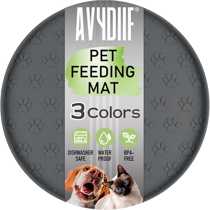 Pet Feeding Mats for Food and Water, Waterproof Anti-Slip Placemats for Dog Cat Bowl, 1 Pack Silicone Pet Food Mat, Dishwasher Safe 10.9 × 10.9 (1 Pack, Grey)