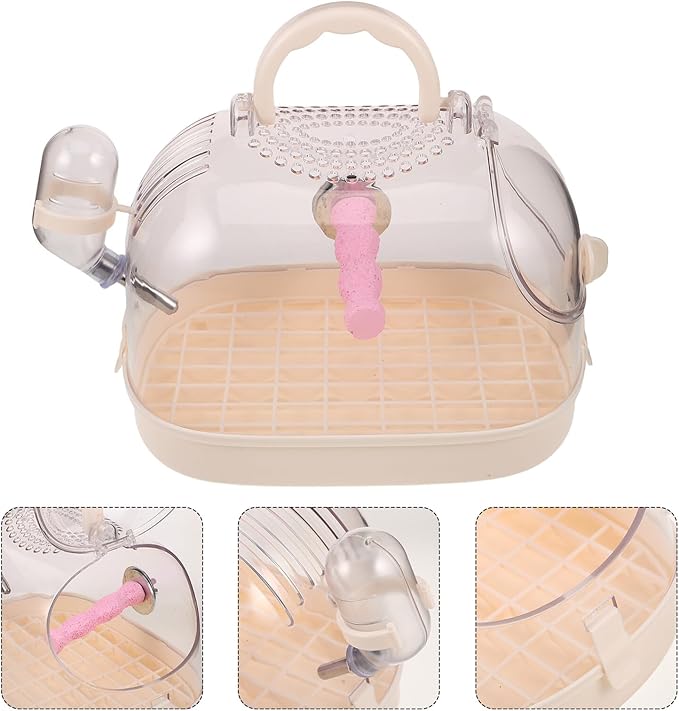 Portable Parrot Travel Cage with Perch, Small Bird Carrier for Parakeets and Cockatiels, Cream White Handheld Bird Cage for Outdoor Trips and Vet Visits