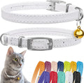 CollarDirect Leather Cat Collar with Bell - Kitten Collar, Small and Big Cat Collar for Boy Cats, Girl Cats with Safety Elastic Strap (Neck Fit 8"-11", White)