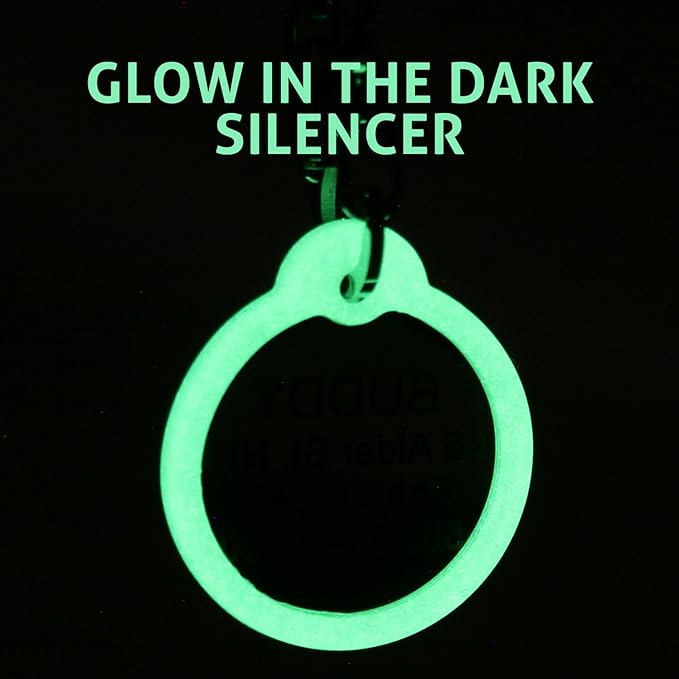 GoTags Funny Dog and Cat Tags Personalized with 4 Lines of Custom Engraved Text, Dog and Cat Collar ID Tags Come with Glow in The Dark Silencer to Protect Tag and Engraving, (Oh Shoot)
