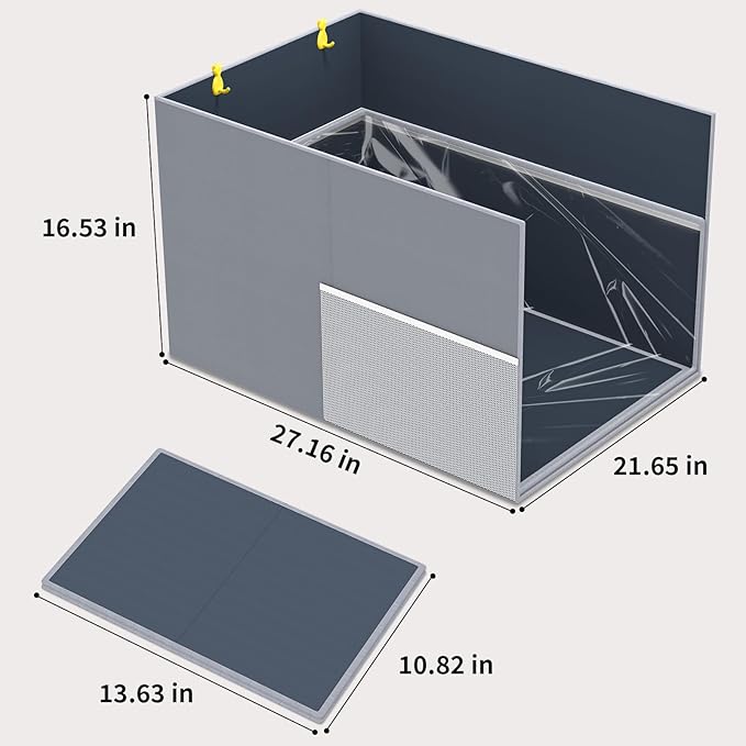 Aokeyee Cat Litter Box Enclosure Splash Guard, Extra Large 27"x22"x17" Foldable Waterproof Shield with Removable PVC Mat, Easy Clean Pet Litter Box Cover with 2 Hooks
