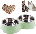 Double Cat Food Bowl -Stainless Steel Bowls with Easy-to-Clean Detachable Design, Non-Slip Base, Pet Feeder for Kittens and Medium Cats (Green)