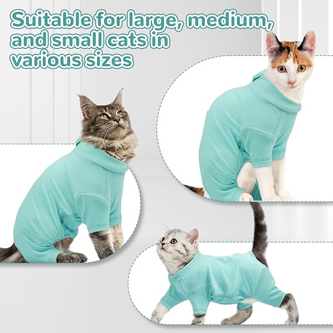 Sticky Hair Cat Clothes, Breathable & Lightweight, Reduces Shedding Fur Pajamas, Full Body Long Sleeve Surgical Bodysuit, Stop Licking & Shedding Blue M