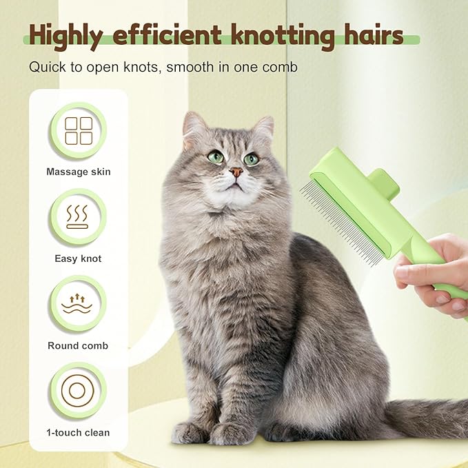 Pet Hair Removal Comb Flea Comb, 2025 Upgrade Cat Grooming Brush, Cat Brush with Release Button, De-Shedding Hair, Dog Grooming Supplies, Fine-Tooth Massage (White)