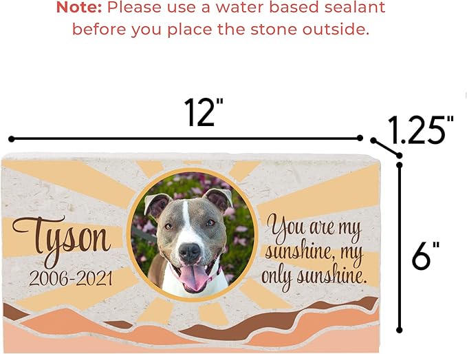 Personalized Pet Memorial with Keepsake Photo on Limestone - Headstones, Garden Stones, and Grave Markers for Dogs - Dog Memorial Stone, Pet Memorial Gifts - 12”x 6”x1.25" (D. Tyson Design)