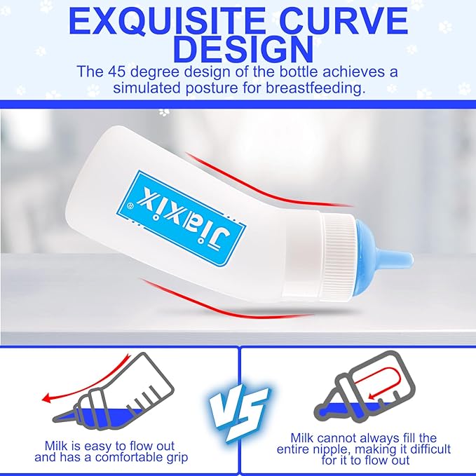 3 Pack Kitten Silicone Nursing Bottle,Silicone Feeding Nipple, Reusable Newborn Kitten Supplies, Suitable for Feeding, Puppy, Rabbit, Hamster (Blue, Large)