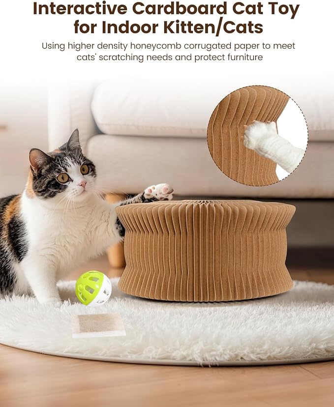 2PCS Upgraded-Magnetic Kitty Kurls Cat Scratcher Toy, Interactive Cardboard Cat Toy for Mental Physical Exercise, Multi-Shape Magic Organ Cat Toy for Indoor Cats Infinite-Flip, Brown/Orange, M