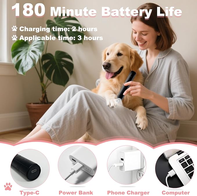 Dog Nail Grinder Quiet, Easy to Use Pet Nail Grinder with Led Lights, 7500 RPM Dog Nail Clippers for Large Dogs Medium Small Dogs & Cats, Continuous 3-Hour Battery Life